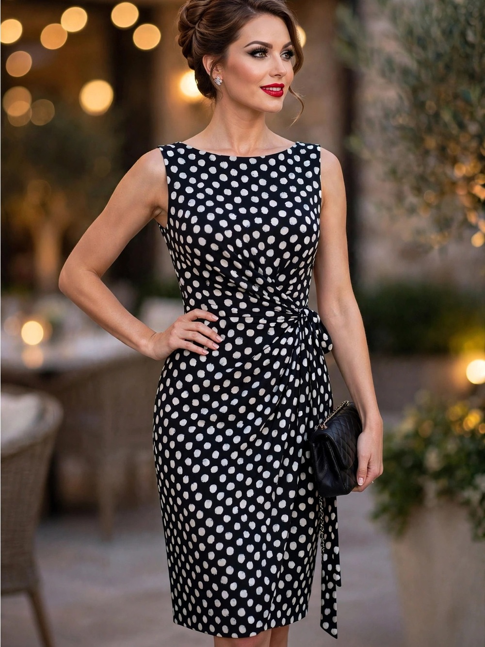 Ann Taylor Factory Black & White Polka Dot   Midi Dress Large stretchy  10 12